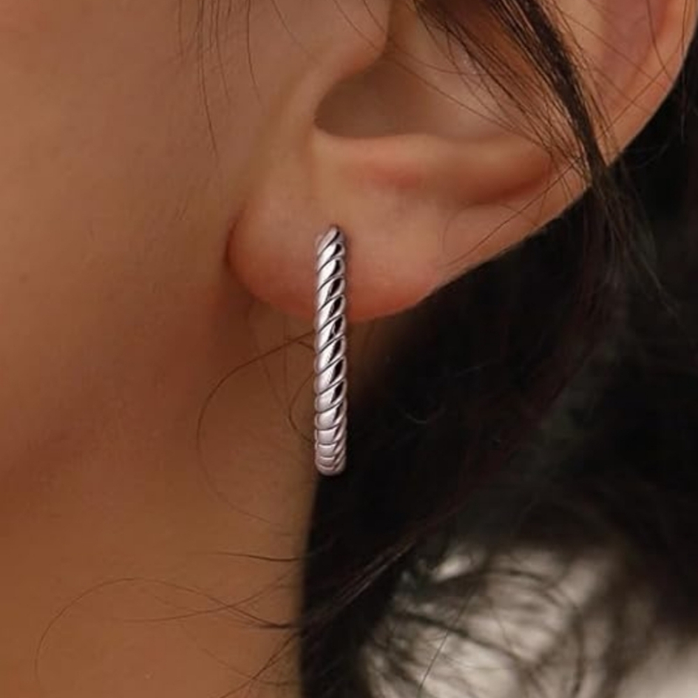 Sterling Silver Twisted Hoop Earrings - Picture 3 of 5